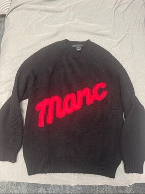 Marc Jacobs Black Crewneck Sweater with Red Script Logo